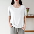 thumbnail image 3 of QUNYINEY Crew Neck Tee Shirts Womens Pullover Solid Short Sleeve Casual Tops Loose Spring Tops for Women, 3 of 3