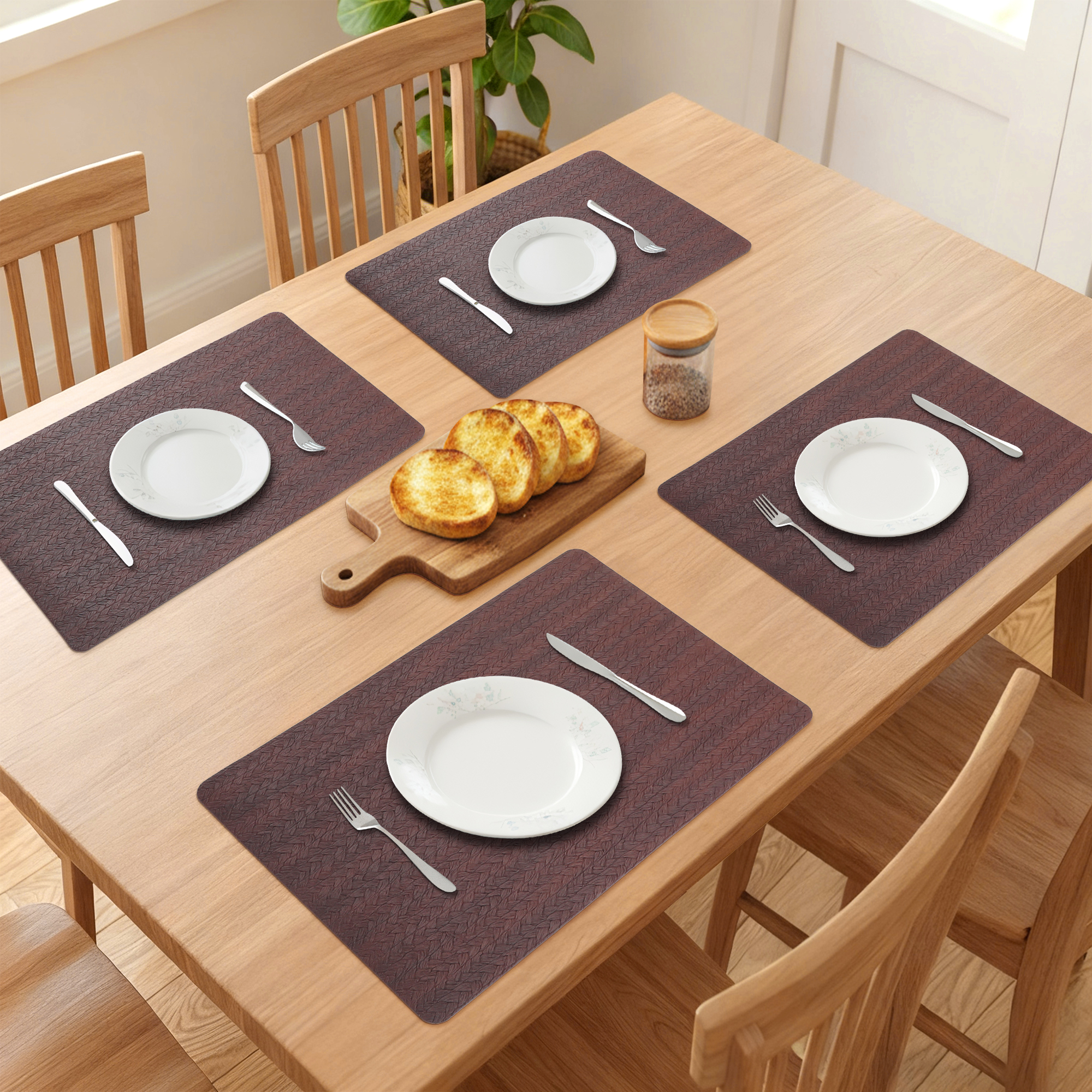 Placemats Set of 6 Leather Placemats for Kitchen Dining Table Decor Table Placemats Imitation Weaving Table Mat Brown 17.7*11.8inch