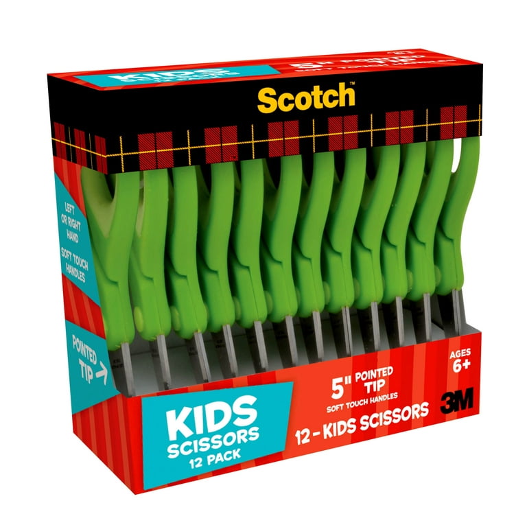 Scotch 5 Soft Touch Pointed Kid Scissors, Green, 12/Pack 