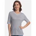 thumbnail image 3 of Women's Short Sleeve V Neck Casual Basic Solid Color Pullover Lightweight Soft Knit T-Shirt Tops, 3 of 5