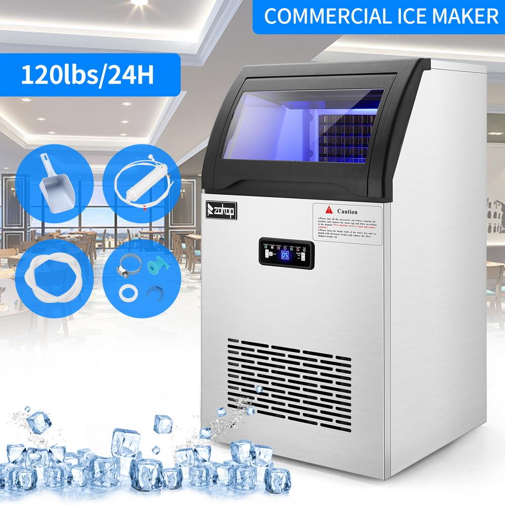 120LBS/24H Undercounter Commercial Ice Maker - Stainless Steel, Built-In, Full Cube Ice