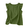 thumbnail image 5 of Linen Tank Tops for Women Ruffle Short Sleeve Summer Tops Cute Crew Neck Casual Blouses (M,Army Green), 5 of 9