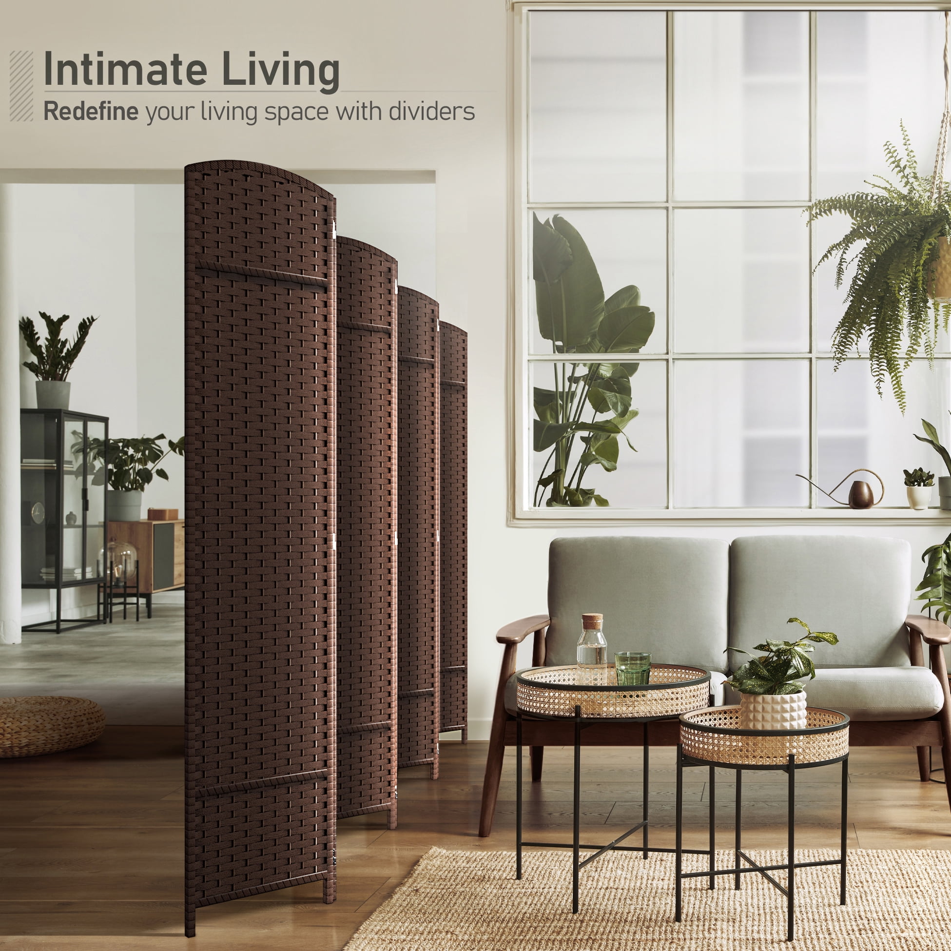 Sorbus 7-Panel Wide Folding Room Divider Privacy Screen, Hand-Woven Chocolate Mesh