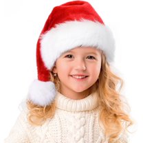 TETOU 1pc Christmas Hat for Child,Red and White Fur Plush Velvet Santa Hat for Kids Christmas New Year Festive Party
