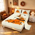 thumbnail image 2 of Homewish Halloween Cartoon Pumpkin Queen Sheets, Autumn Floral Bat Queen Sheet Sets, Pale Yellow Orange, 4 Pieces (1 Flat Sheet, 1 Fitted Sheet and 2 Pillowcases), 2 of 5