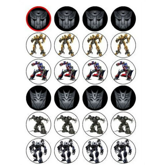 24ct Transformers Logo Bumblebee Optimus Prime Iron Hide Edible Cupcake Toppers - ABPID07310