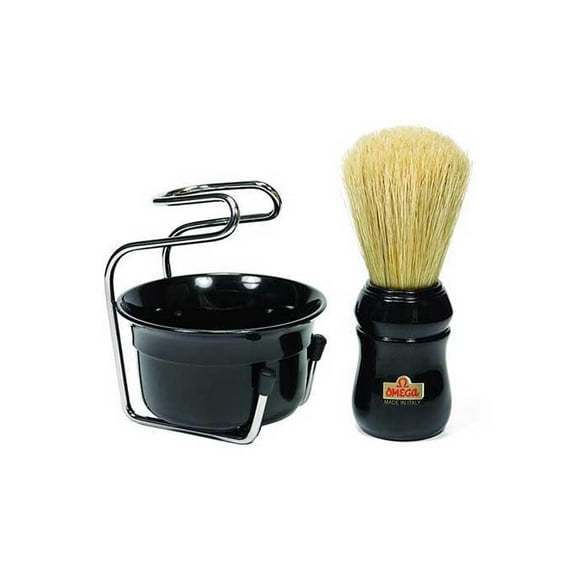Omega Professional Brush Set includes Stand and Bowl- BLACK