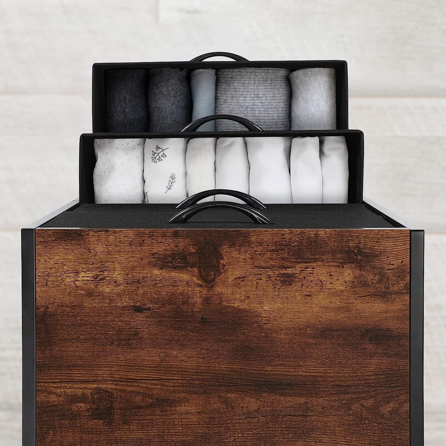 Small Nightstand Dresser, 4 Drawer Fabric Storage Bins Organizer, Black