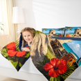 thumbnail image 3 of Manfei Puerto Rico Queen Comforter Set,Sea Coconut Trees Comforter Sets Queen,Red Flowers Decor,Navy Blue Reversible,3 Pieces,1 Comforter and 2 Pillowcases, 3 of 7