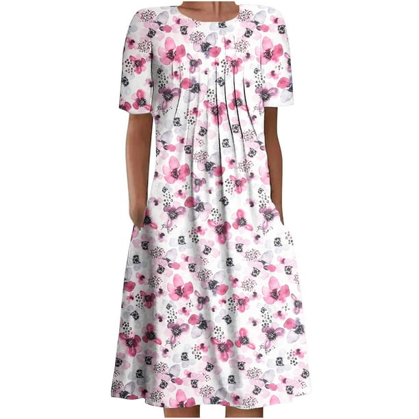 Vestido de playa de manga corta con estampado bohemio de verano para mujer Vestido hasta la rodilla Fridja bnh1294