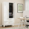 thumbnail image 7 of 71" Tall Metal Wardrobe Cabinet with 2 Drawers and Hanging Rod, 2 Doors Armoire Wardrobe Closet with Shelf for Bedroom, Office, Laundry Room, White, 7 of 7