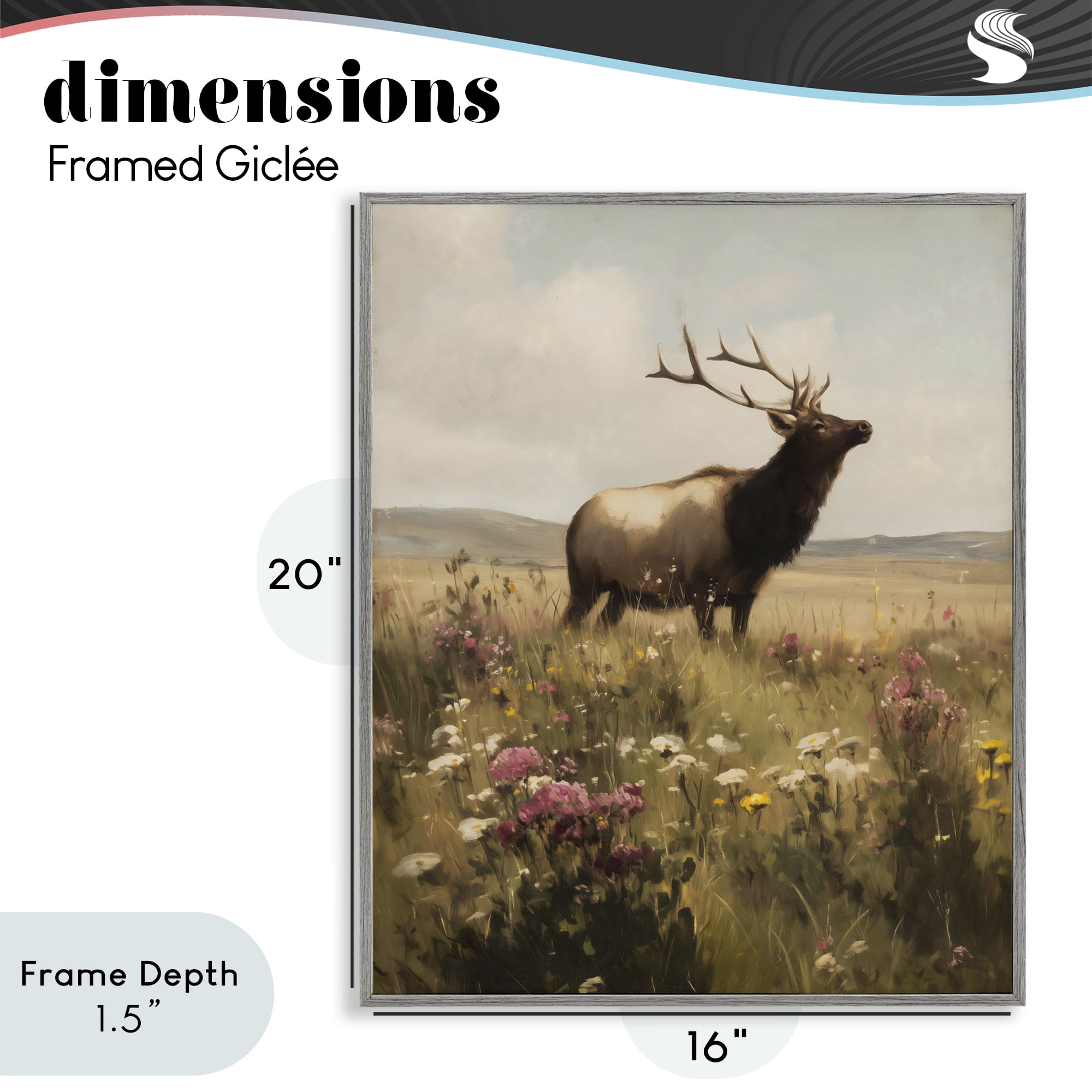 Stupell Industries Elk in the Wildflower Meadow Gray Framed Giclee Art, design by Arlington Prints