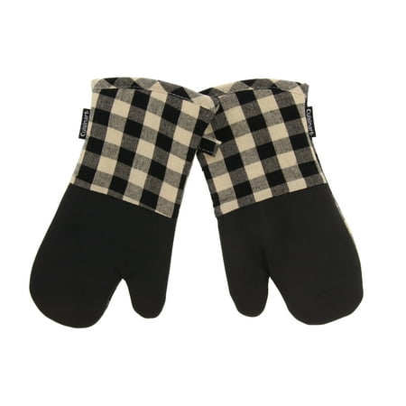 

Cuisinart Buffalo Check Oven Mitts – 2 Pack Black and Ivory Plaid – Handle Hot Kitchen Items Safely