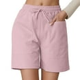 thumbnail image 3 of Shorts for Women 2026 Summer Linen Elastic High Waist Wide Straight Leg Relaxed Fit Casual Shorts with Pockets, 3 of 6