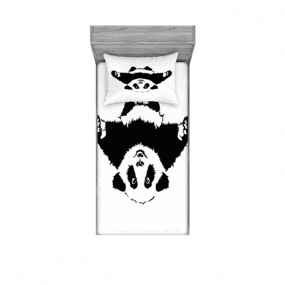 Panda Bedding Set with Sheet & Covers, Funny Panda Wants to Hug and Cuddle Friendly Cartoon Illustration Print, Printed Bedroom Decor 2 Shams, 4 Sizes, Black White, by Ambesonne