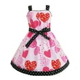 thumbnail image 3 of Girls Pink Heart Print Bow Tie Party Sundress Kids Clothes 4-5, 3 of 5