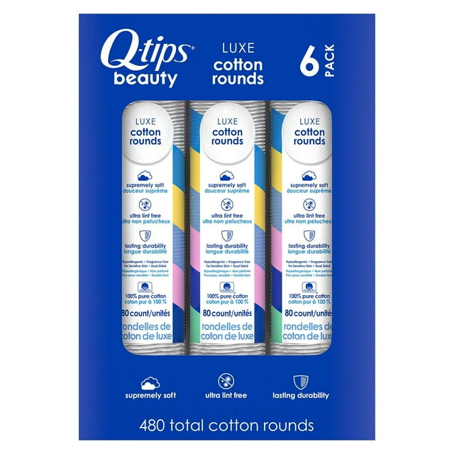 QTips Beauty Cotton Rounds, 80 Count (Pack of 6)