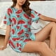 thumbnail image 4 of Balery Watermelon Conjunto de Pijama para Mujer con Estampado, Dos Piezas de Manga Corta y Shorts, Ropa de Dormir Suave con Cuello Redondo y Bolsillos-Small, 4 of 6