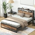 thumbnail image 1 of Gymax Full Size Industrial Platform Bed Frame with Charging Station Storage Headboard, 1 of 9