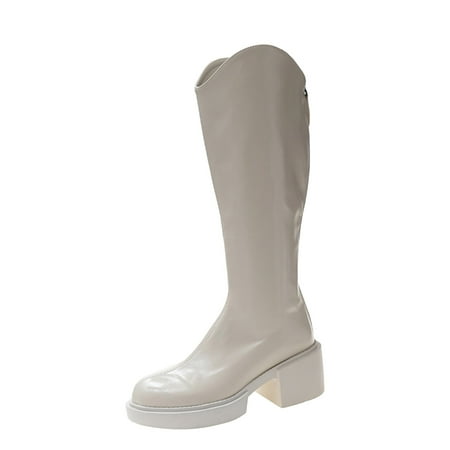 

HSMQHJWE High Boots For Women With Heel Sequin Thigh High Boots For Women Ladies Fashion Solid Color Leather Single Boots Back Zipper High Heel Boots Tan Wedge Boots
