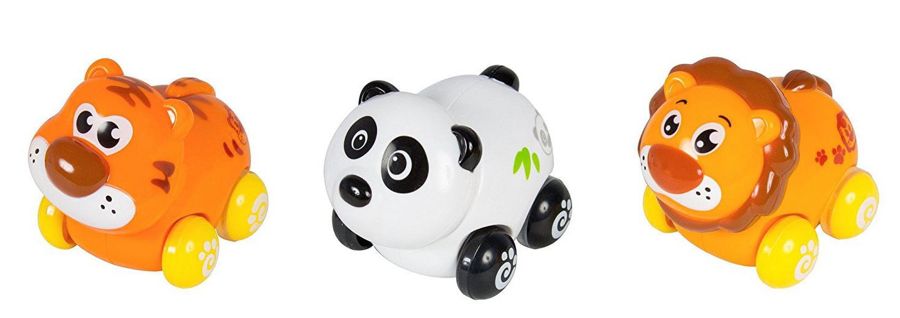 PlayWorld Cartoon Animals Friction Push And Go Toy Cars Play Set - Set of 8 Panda, Cat, Elephant, Dog, Lion, Tiger and Sheep - Multicolor