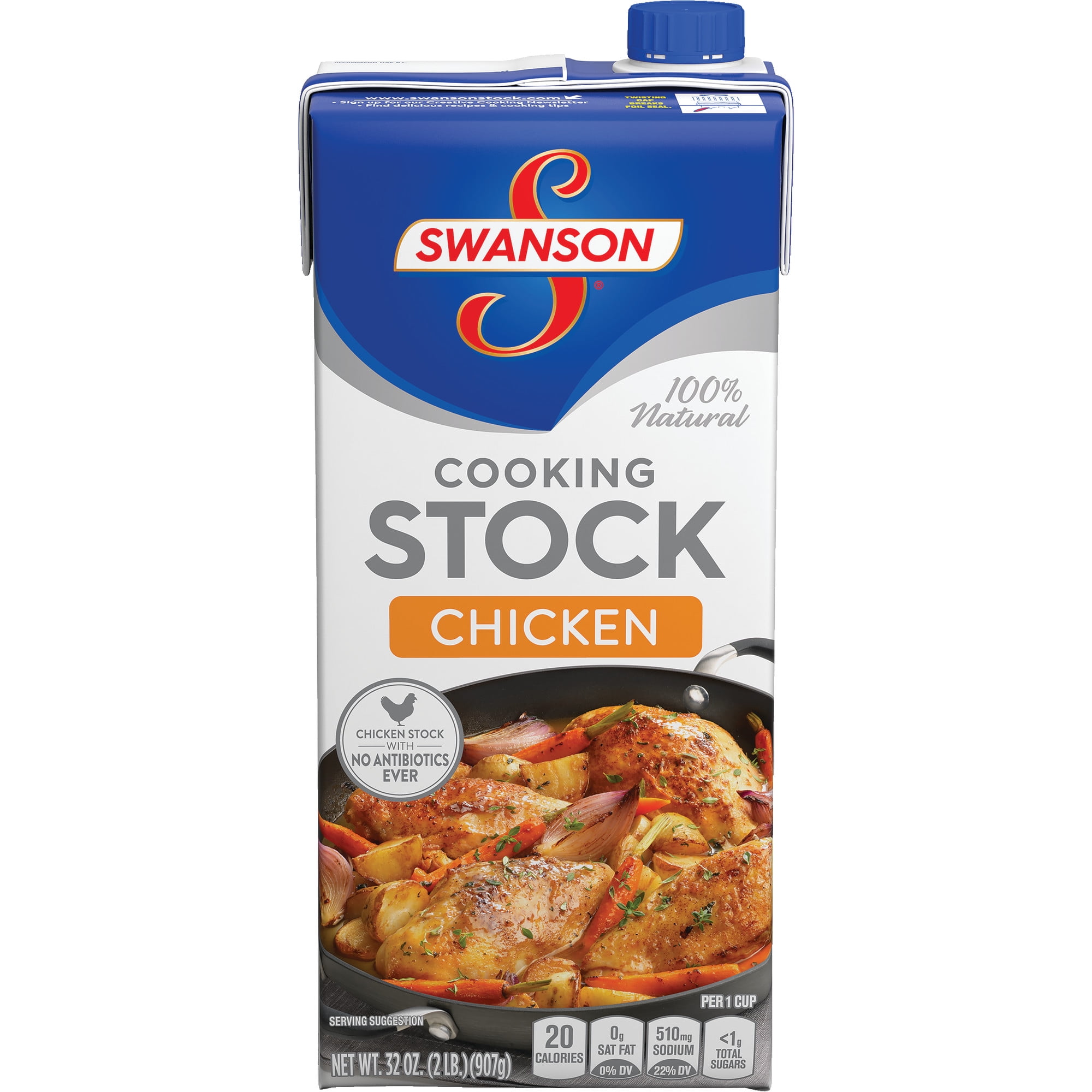 Swanson Chicken Stock, Cooking Stock, 32 Ounce Resealable Carton