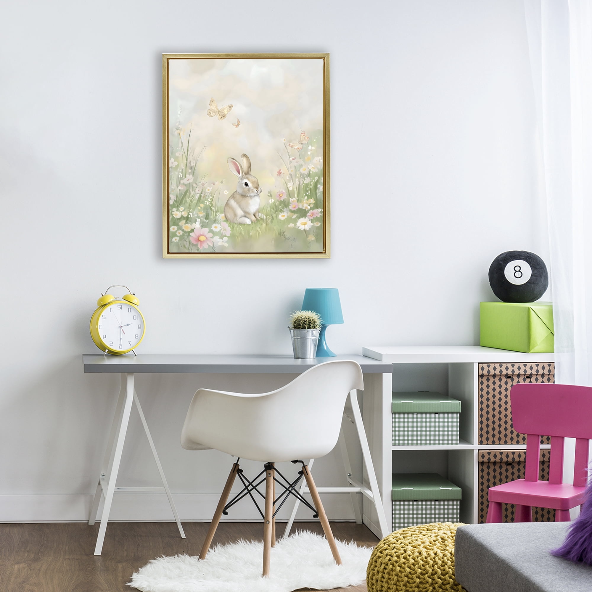 Stupell Industries Nursery Bunny in Meadow Gold Framed Floater Canvas Wall Art, design by Arlington Prints