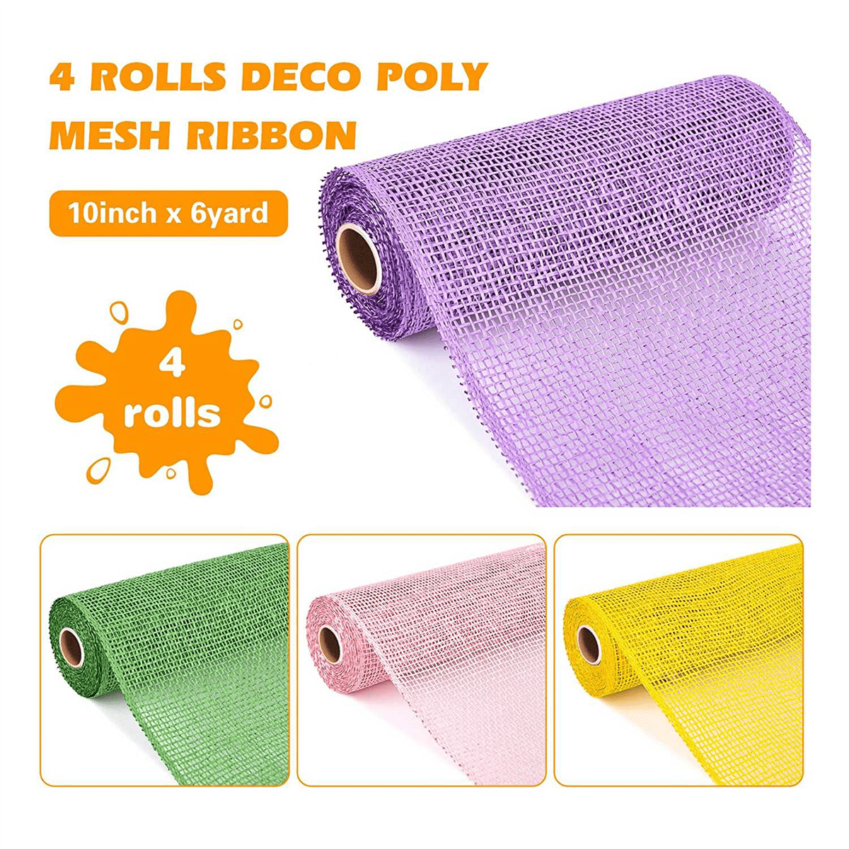 4 10 Inch x 5 Easter Mesh Ribbons Burlap Mesh Ribbon Decor