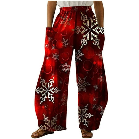 

Leggings for Women Womens Jeans Women s Christmas Print Vintage Casual Loose Fit Pants Casual Wide Leg Trousers Pants Maternity Leggings Bell Bottom Jeans for Women Clearance Red L