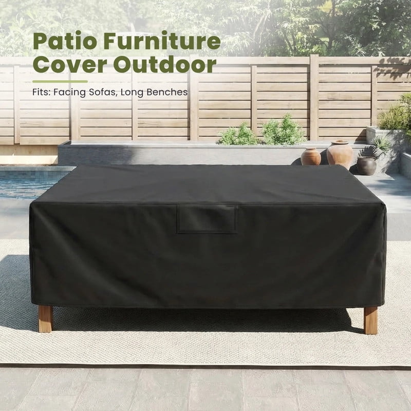 Kelno 600D Patio Furniture Cover Waterproof UV Resistant Outdoor Sofa Cover with Air Vents Windproof Straps, Black