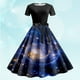 thumbnail image 1 of Vestidos Casuales Vestido Casual de Verano Para Mujer, Cuello Redondo, Manga Corta, Cinturón Extraíble, Estampado de Galaxia, 1 of 3