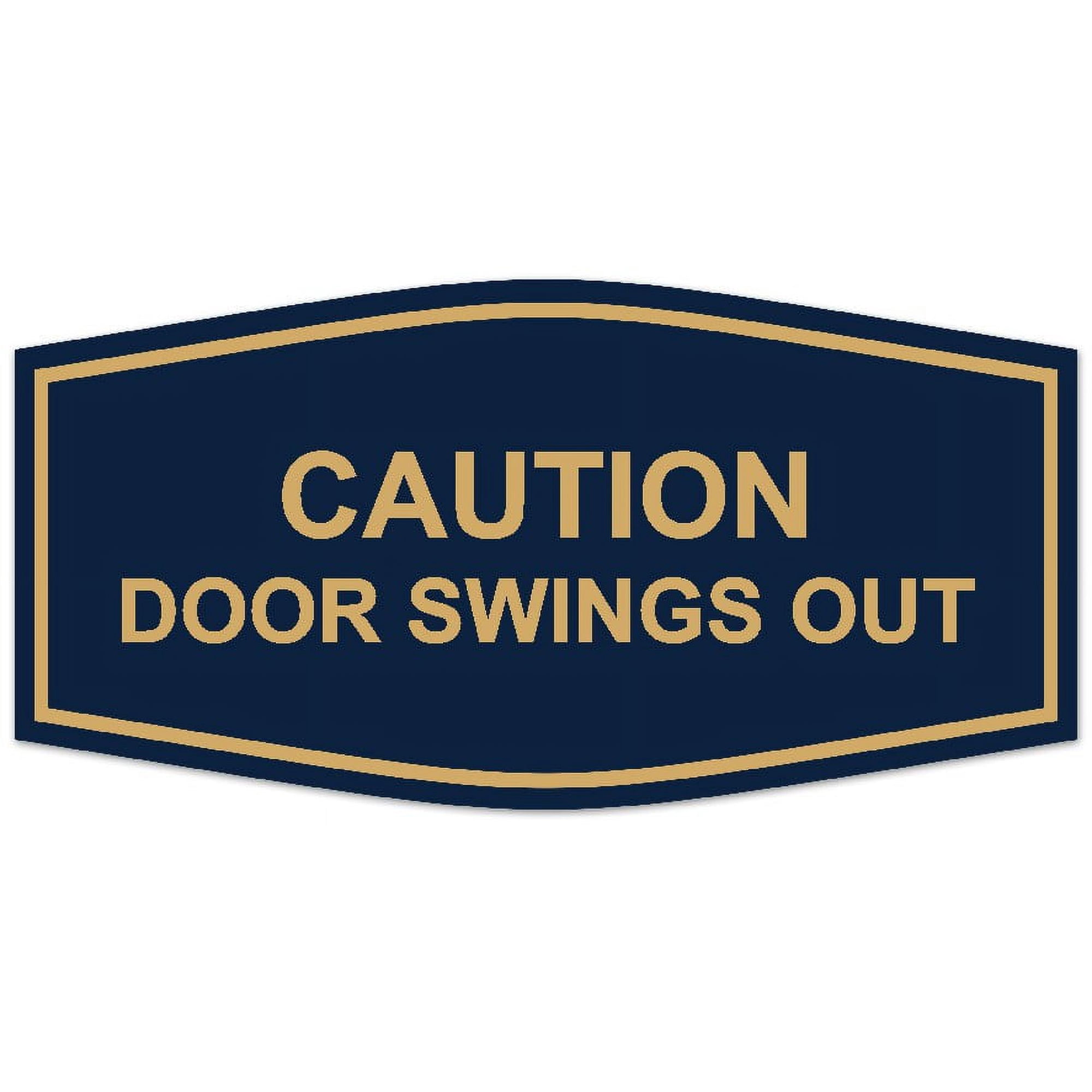 Signs ByLITA Fancy Caution Door Swings Out Sign - Laser-Engraved Lettering | Durable ABS Plastic | Vibrant Colors | Powerful Foam Tape (Navy Blue/Gold) - Large