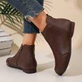 thumbnail image 4 of Rokment Womens Wide Round Toe Flat Ankle Boots Minimalist Lightweight Vintage Casual Solid Leather Side Zipper Walking Short Booties Fall Winter, 4 of 8