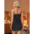 thumbnail image 4 of DARING DIVA Women's Satin Lace Halter Babydoll Slip Silky Chemise M Black, 4 of 7