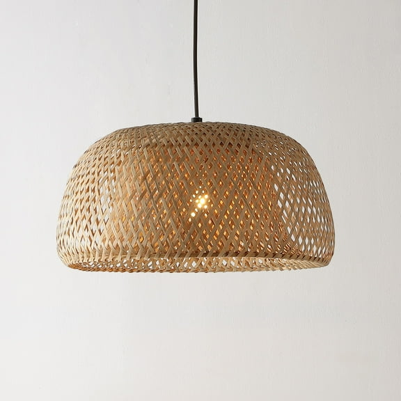 JONATHAN Y Mateo 18" 1-Light Farmhouse Coastal Bamboo 180" Cord Plug-In or Hardwired LED Pendant, Brown