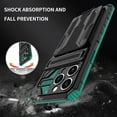 thumbnail image 6 of Heavy Duty Case for iPhone 15 Pro Max Credit Card Slot Holder Kickstand Bracket Cover, Military Grade Dual-Layers Rugged PC Shockproof Anti-Scratches Lens Protection Case, Darkgreen, 6 of 9