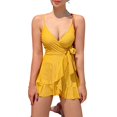 thumbnail image 1 of Fairnull Ruffle One-piece Swimsuit Solid Color Breathable Padded Bra with Chest Pad Comfortable Pool Wear Sexy Backless Push-Up Monokini Skirt Bathing Suit Swimming Clothes, 1 of 8
