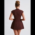 thumbnail image 4 of Vestido Mini de Verano Sexy para Mujer, con Mangas , Escote en V Profundo y Cremallera, Corte A, Ajustado, para Fiesta Marrón Rojizo S, 4 of 7