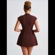 thumbnail image 4 of Vestido Mini de Verano Sexy para Mujer, con Mangas , Escote en V Profundo y Cremallera, Corte A, Ajustado, para Fiesta Marrón Rojizo M, 4 of 7