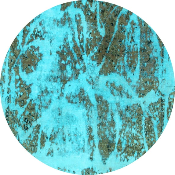 Ahgly Company Indoor Round Abstract Light Blue Modern Area Rugs, 8' Round