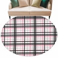 thumbnail image 2 of 8ft Round Rug, Pink Black Plaid Non-Skid Rubber Backing Large Area Rugs - Living Room Bedroom Home Office, Farmhouse Pink Black Checkered Indoor Floor Mat Carpets Washable Rug, 2 of 9