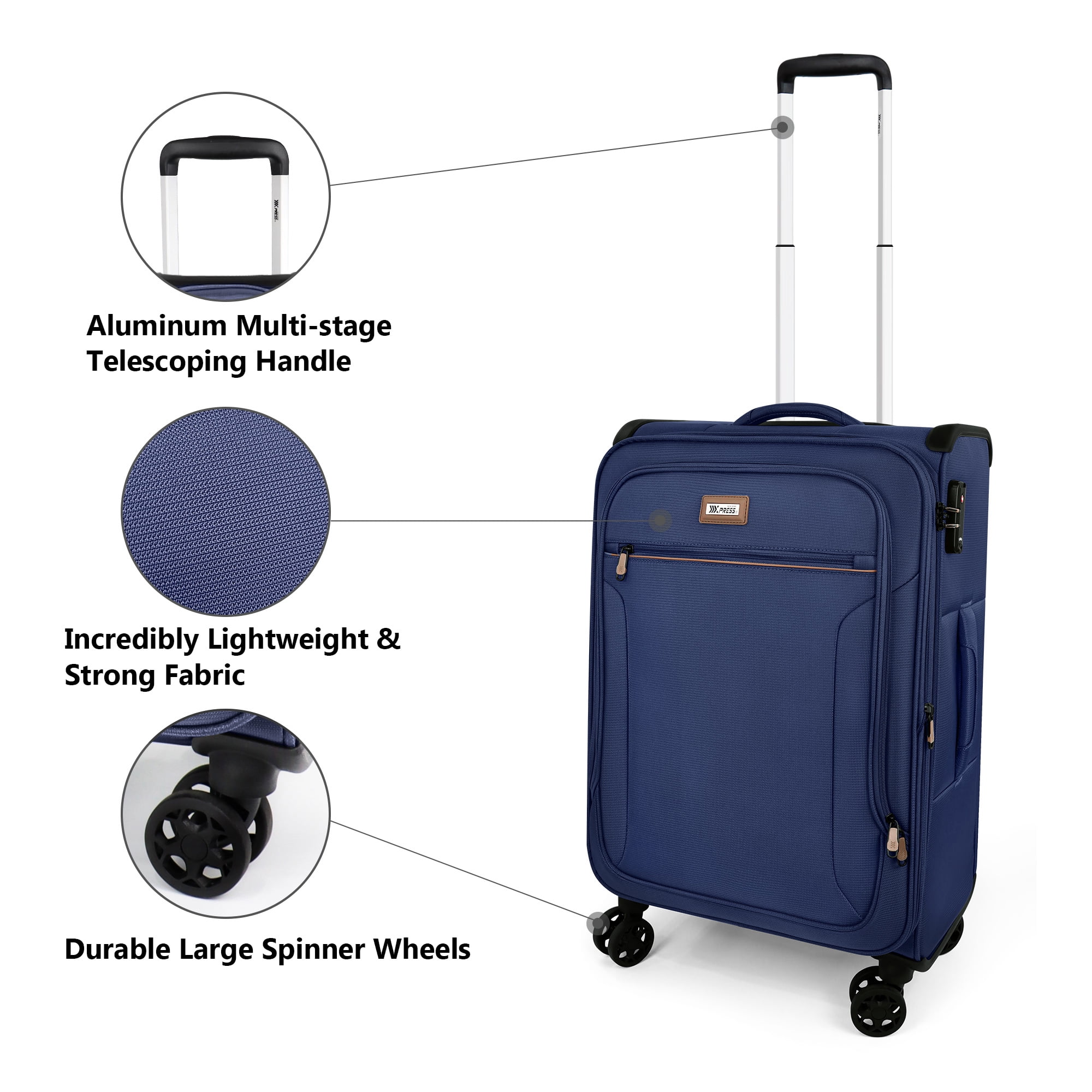 20 inch Softside Carry-on Luggage for Airplane Expandable Spinner Suitcase with TSA Lock, Navy - XJ1907