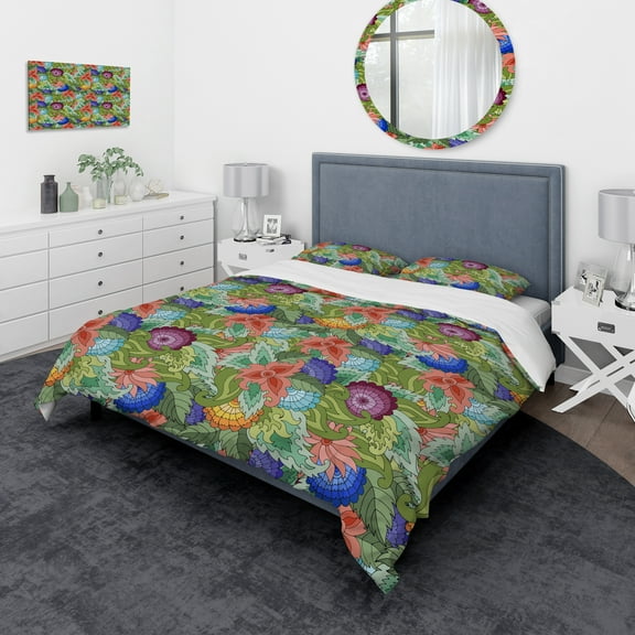 Designart 'Abstract Flowers and Leaves' Traditional Duvet Cover Set