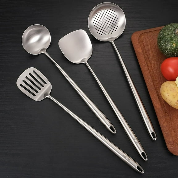 Stainless Steel Wok Cooking Utensils Set, Casewin 4Pcs 17inch with Long Handle Wok Spatula and Ladle Set - Heat Resistant Kitchen Cooking Tools