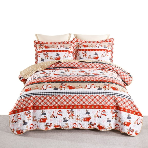 Festive Christmas Quilt Bedspread Set - Holiday Bedding for a Warm, Seasonal Touch