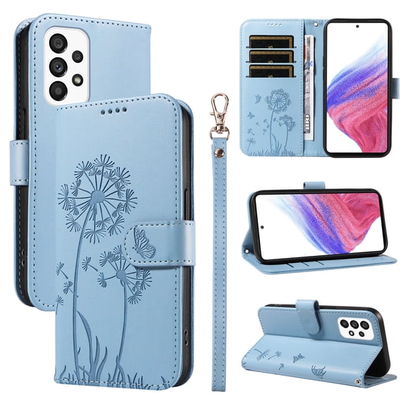 Wallet Case for Samsung Galaxy A53 5G, Kickstand and 3 Card Slots, Shockproof and Scratch Resistant, Sky Blue