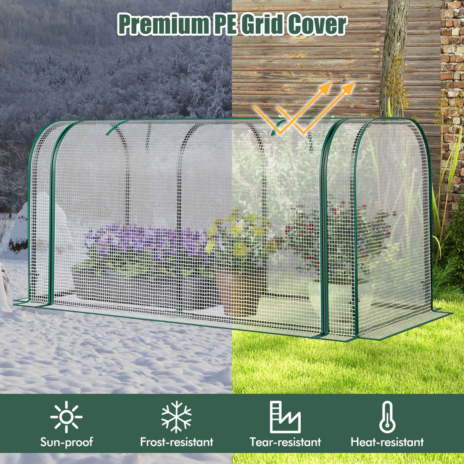 Costway Portable Mini Greenhouse 47" x 22" x 24" Outdoor Indoor Tunnel Greenhouse White