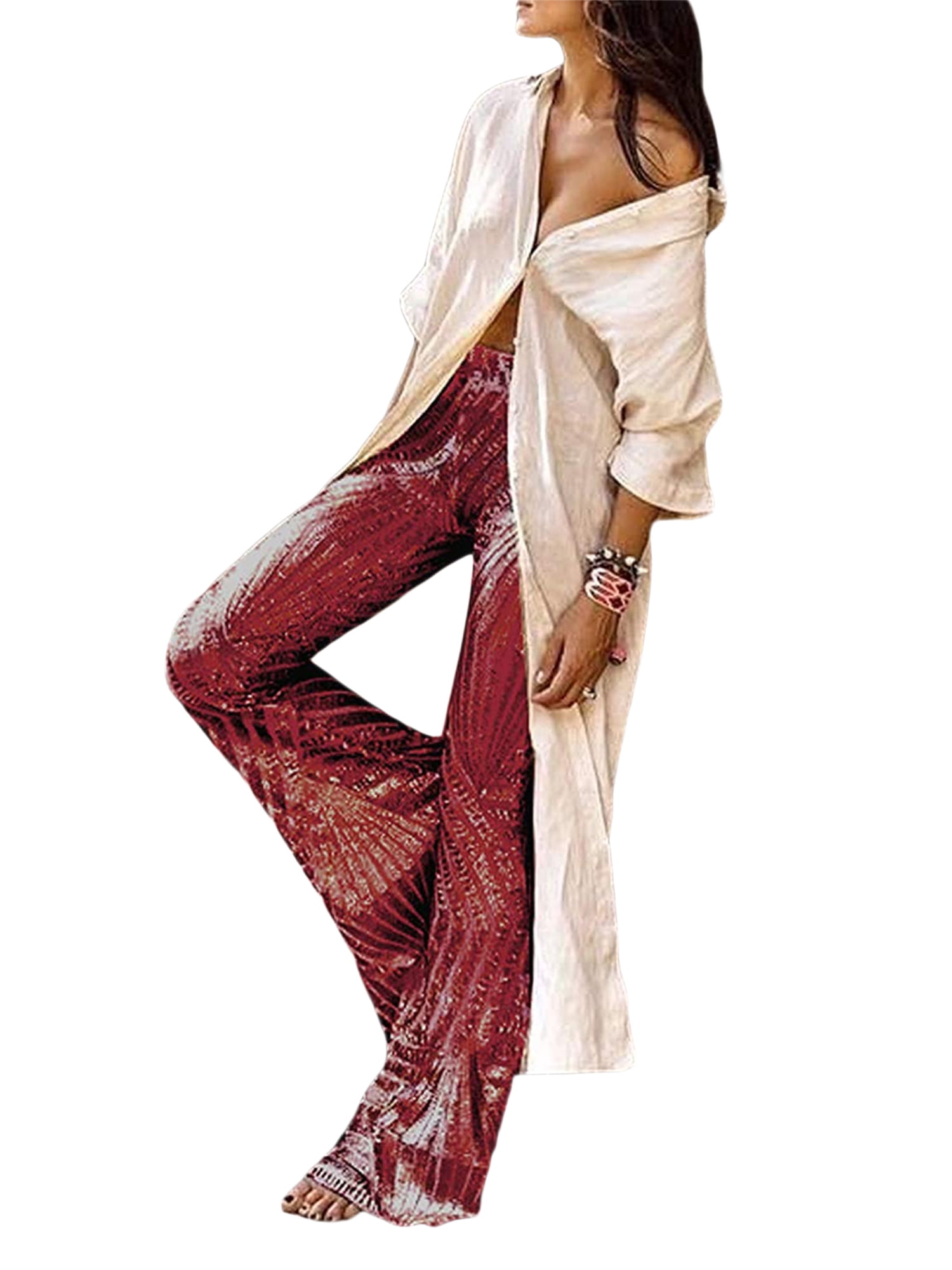 Spring hue Womens Sequin Flared 