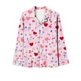 thumbnail image 6 of Pajamas for Women Valentine's Day Gift for Her Heart Printed Long Sleeved Lapel Casual Top+Pants Pajama Sets Pink, 6 of 8