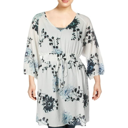 City Chic Womens Plus Printed Textured Tunic Top Ivory 18